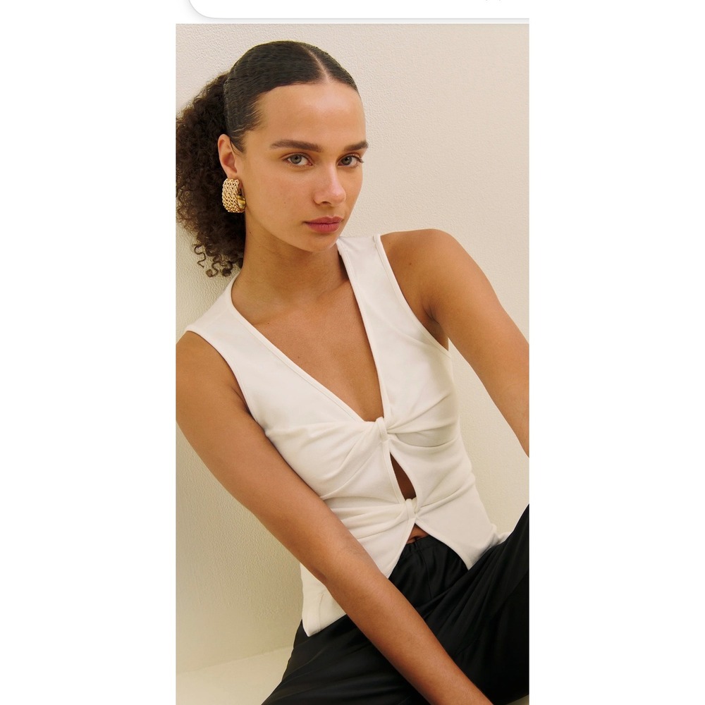 Reformation White Double Twist Front V-Neck Sleeveless Top Size M